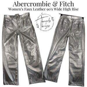 Abercrombie Faux Leather Pants Women 4s Silver 90s Wide High rise Metallic Event